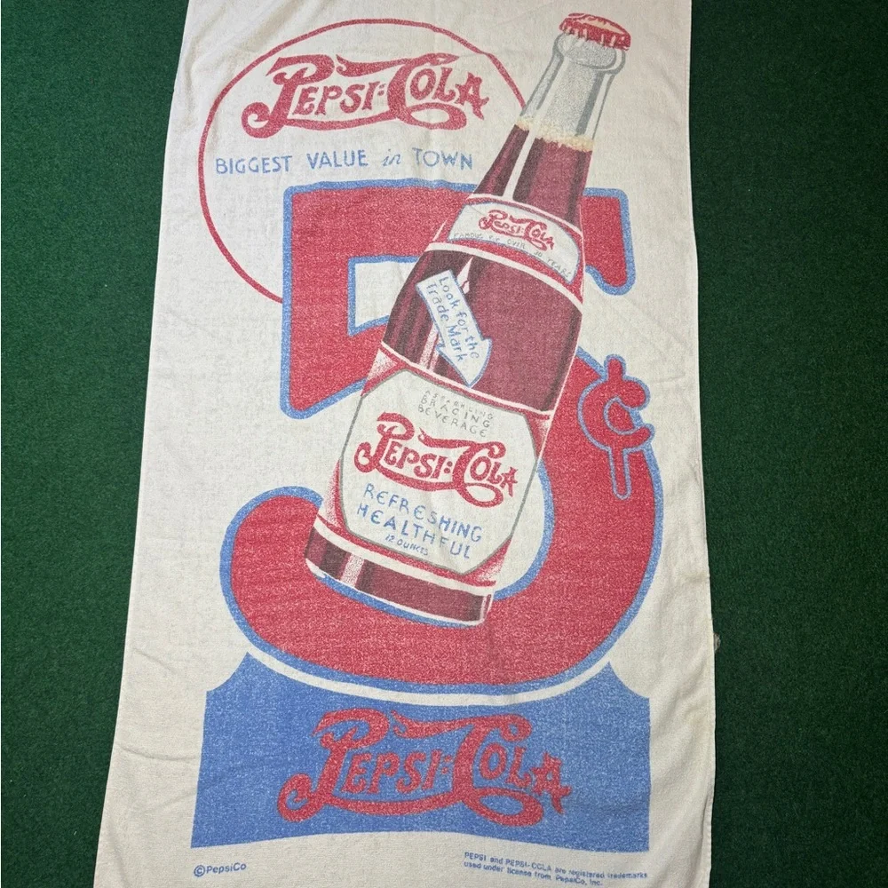 Vintage 80s Pepsi Cola Beach Towel, Pop Soda Bathroom Tapestry